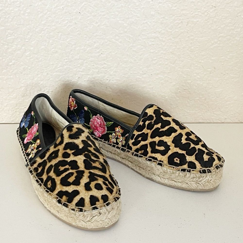 Johnny Was Garden black suede Leopard floral print Espadrilles 8 - Picture 5 of 12